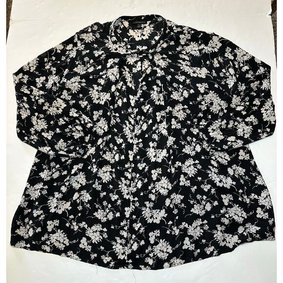 Lane Bryant Blouse Top Woman 14/16 Gauzy Floral Boho Key Hole Long Sleeve Flowy - Picture 2 of 6